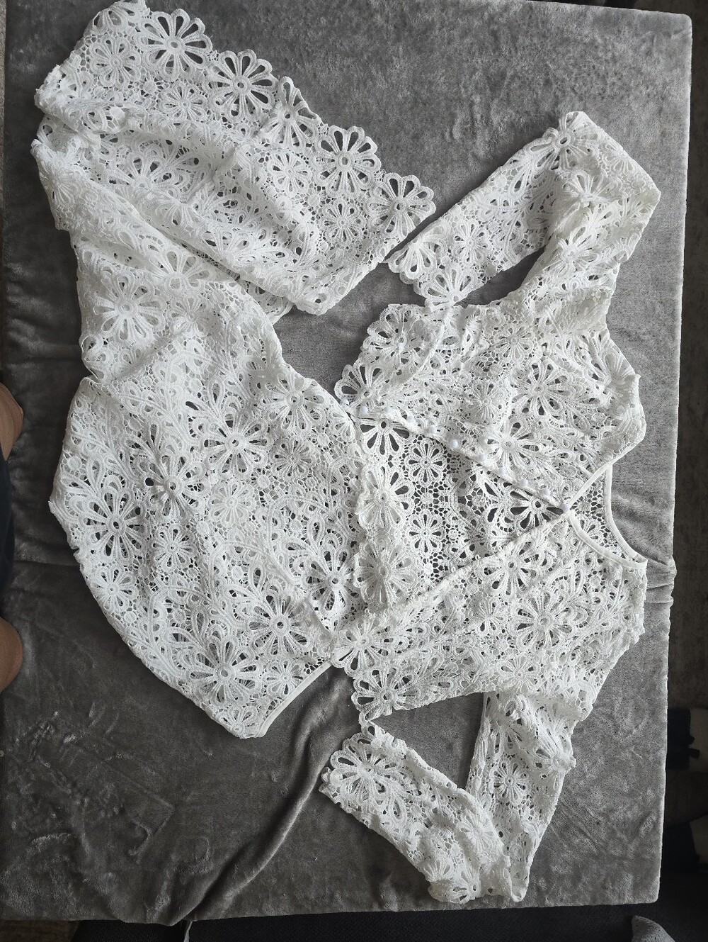 White Floral Crochet Lace Women's Top & Skirt